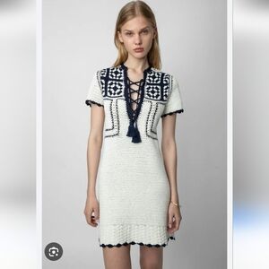 NWT $748 Zadig and Voltaire Imany 100% Cotton Crocheted Tassel Ties Mini Dress